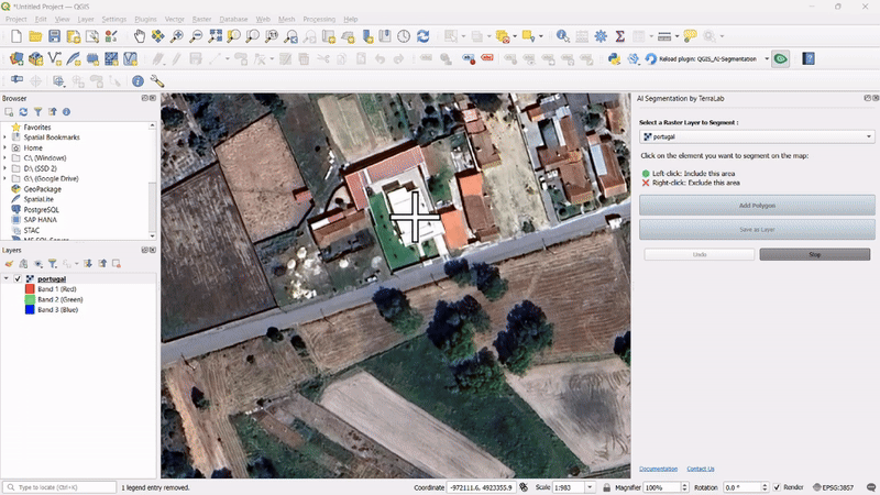 AI Segmentation demo showing point-and-click interface for raster digitization